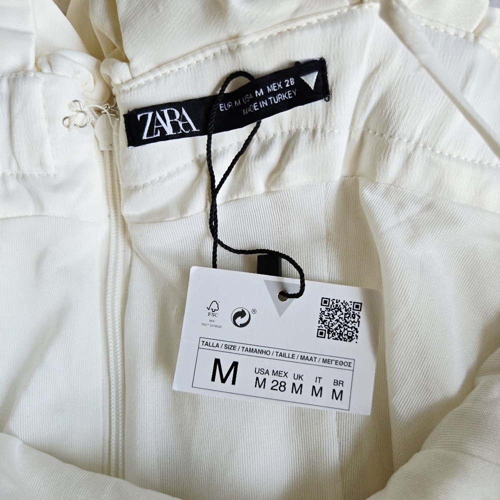 ZARA I NWT M Voluminous Satin Effect Mini Dress I ecru white - Picture 8 of 12